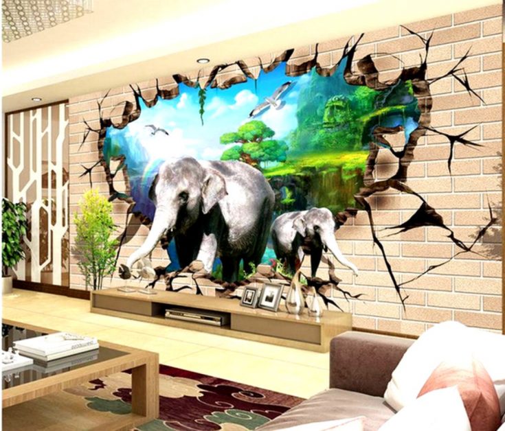 Amazing 3D Elephant Mural Art Wallpaper