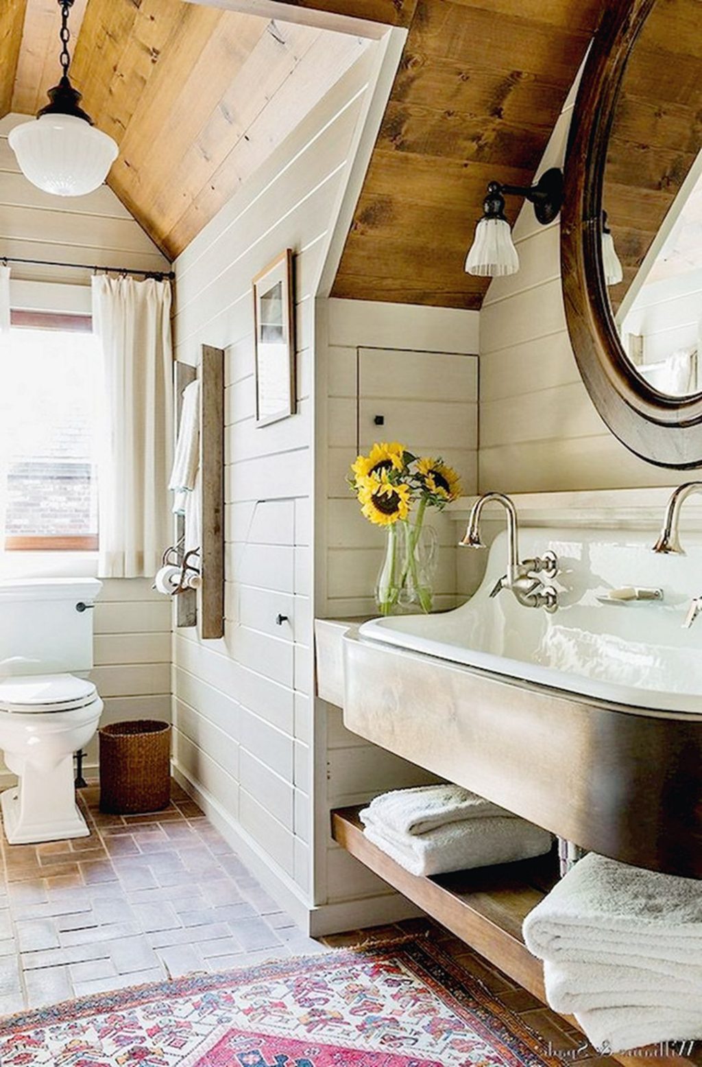 Stunning Farmhouse Bathroom With Bohemian Tiles Styles ideas