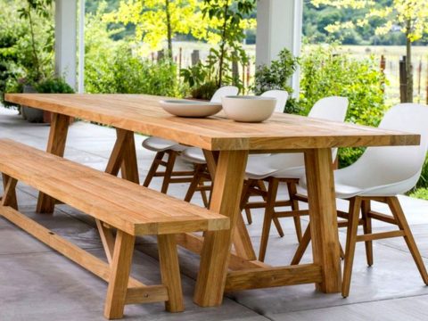 Farmhous Outdoor Beam Teak Dining Table source TerraOutdoor